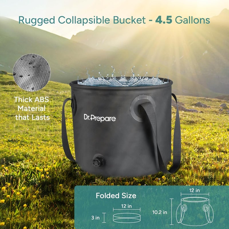 Dr. Prepare Portable Shower for Camping, Shower Pump with 8000mAh Battery, 2200mAh Battery with 4.5 Gallons Bucket - Image 5